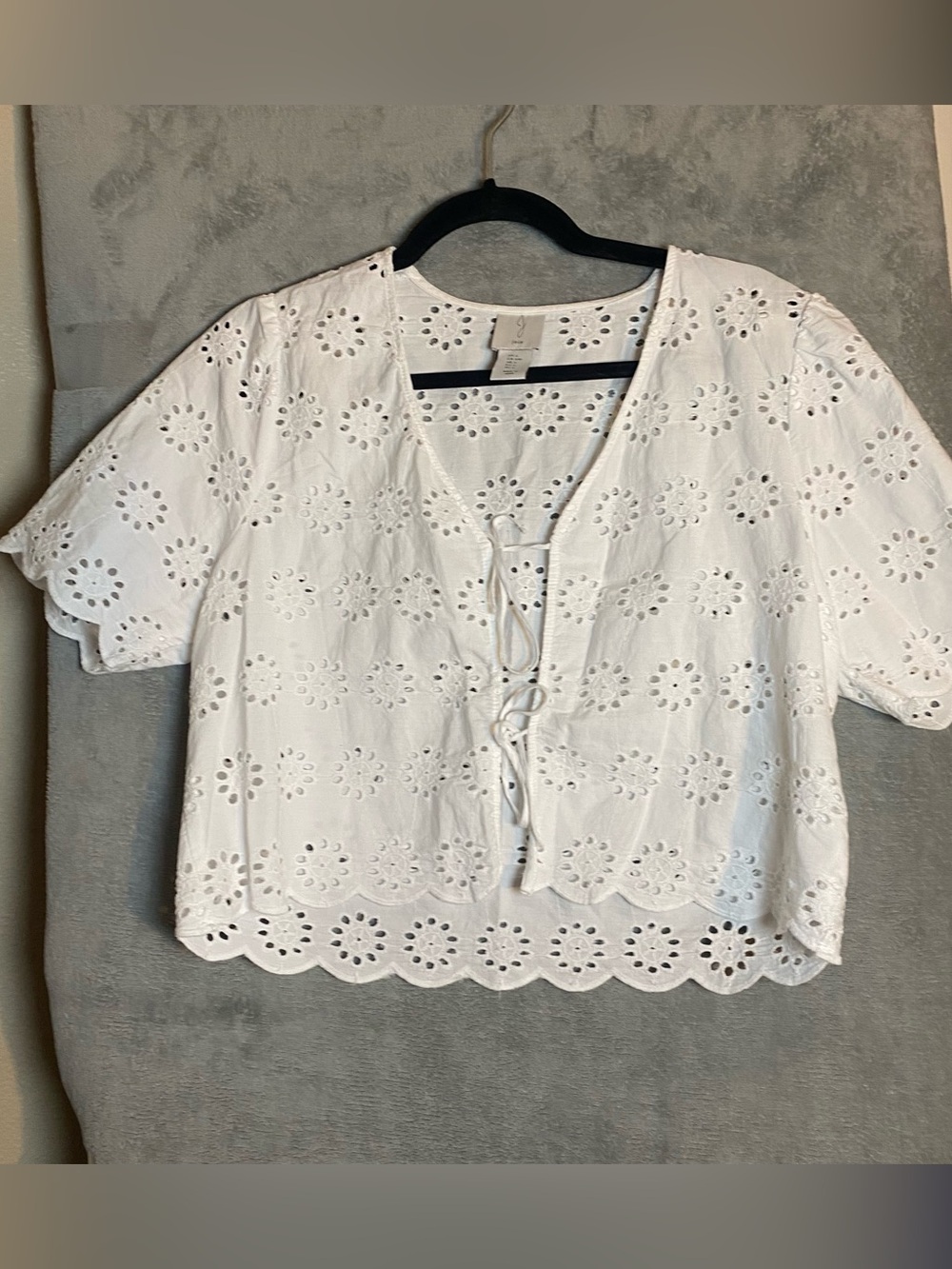 Joie‎ White Eyelet Lace-Up Cropped Blouse cottage coastal size large
